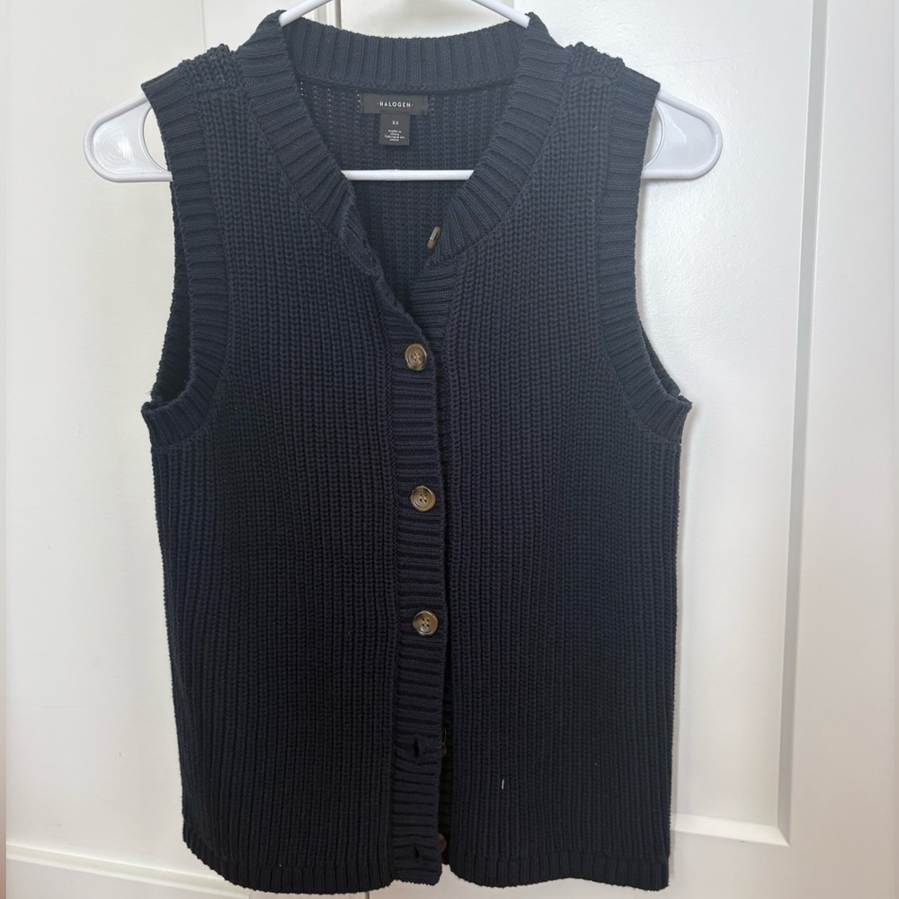 Halogen Navy Cotton Button-Down Sweater Vest - image 1